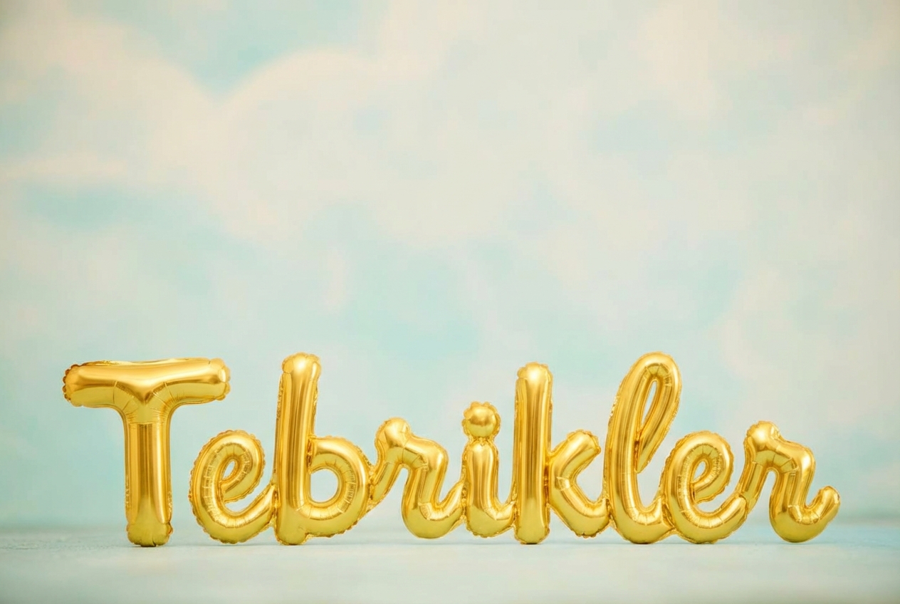 mavi gökyüzünde "congrats" yazan altın balonlar