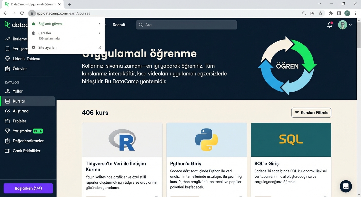 DataCamp’in açılış sayfasında HTTPS örneği