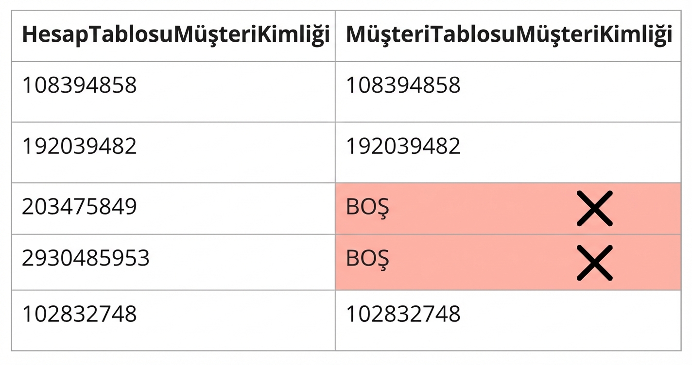 Tutarlılık veri kalitesi kuralını gösteren tablo
