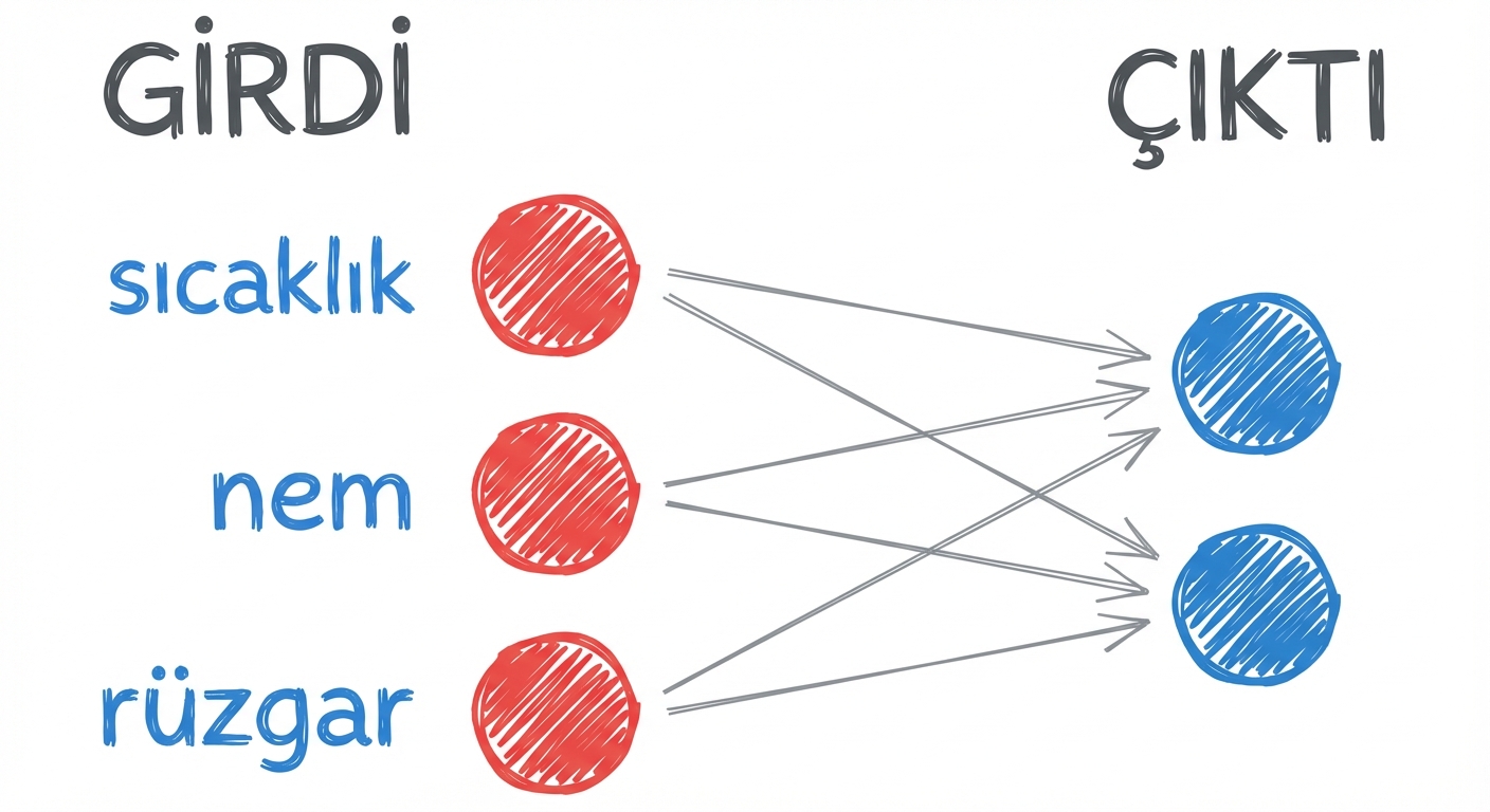 Yalnızca girdi ve çıktısı olan basit bir sinir ağını gösteren diyagram