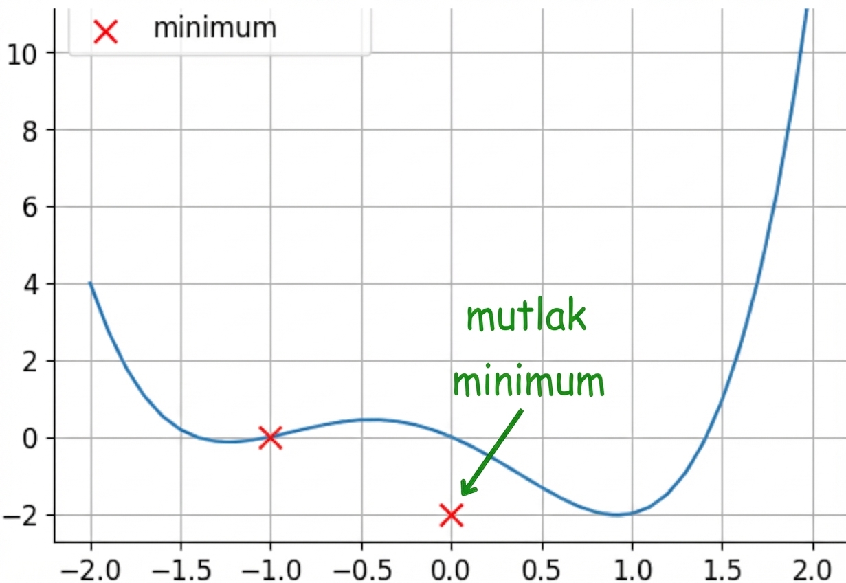 küresel minimumu vurgulanmış konveks olmayan fonksiyon örneği