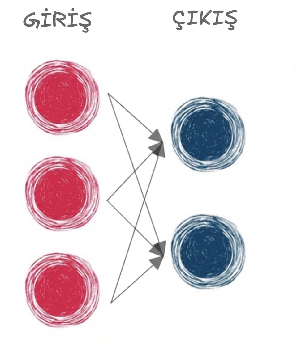 Yalnızca girdi ve çıktısı olan basit bir sinir ağını gösteren diyagram
