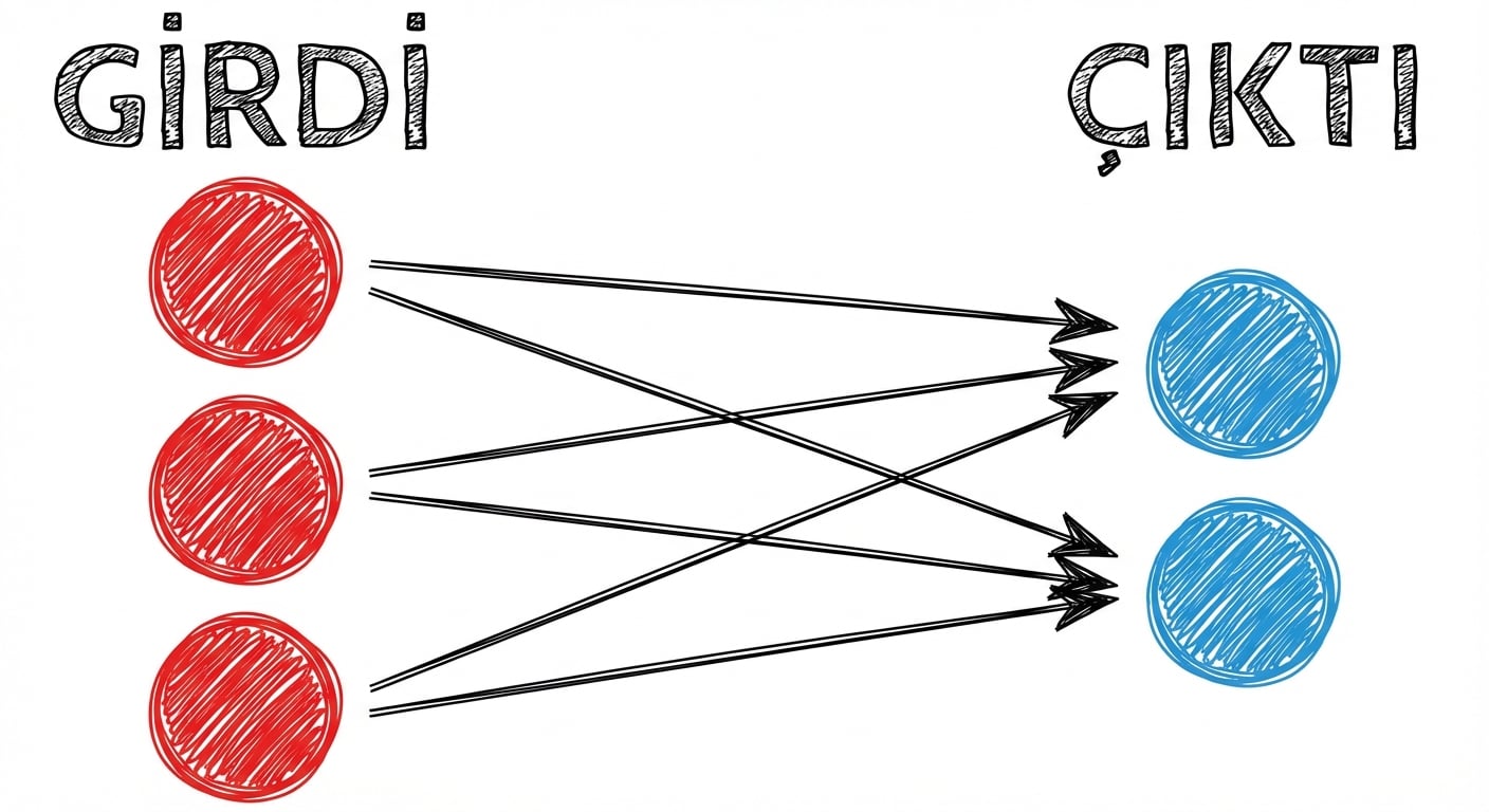 Yalnızca girdi ve çıktısı olan basit bir sinir ağını gösteren diyagram