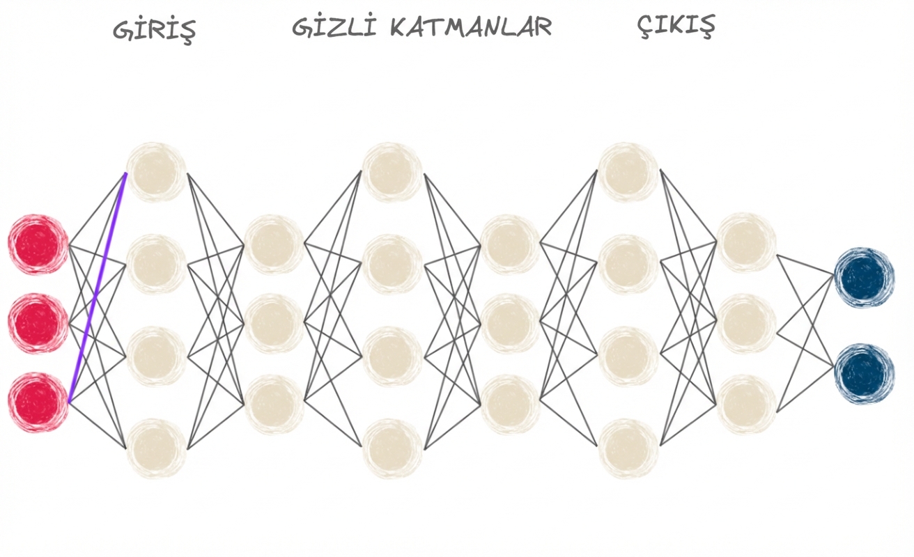 Birden çok katmanlı sinir ağı diyagramı