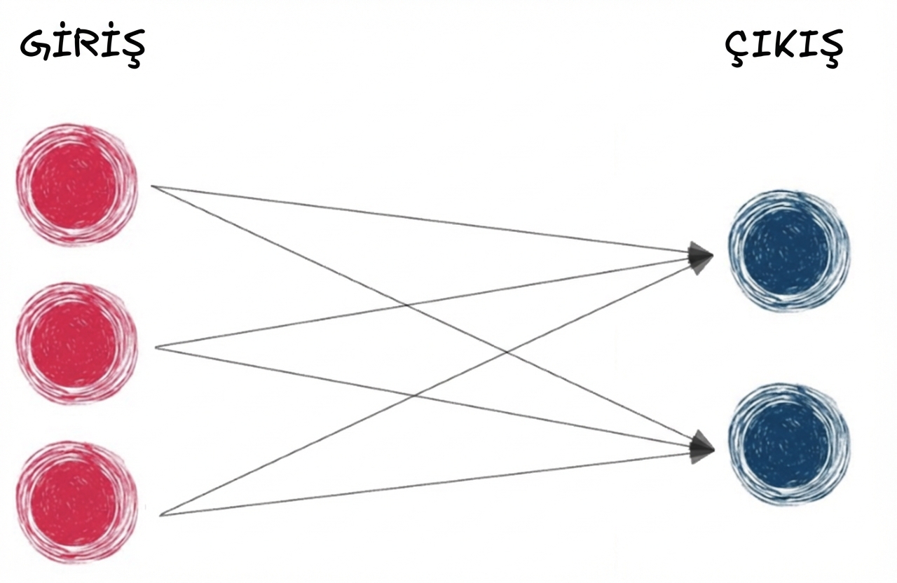 Yalnızca girdi ve çıktısı olan basit bir sinir ağını gösteren diyagram
