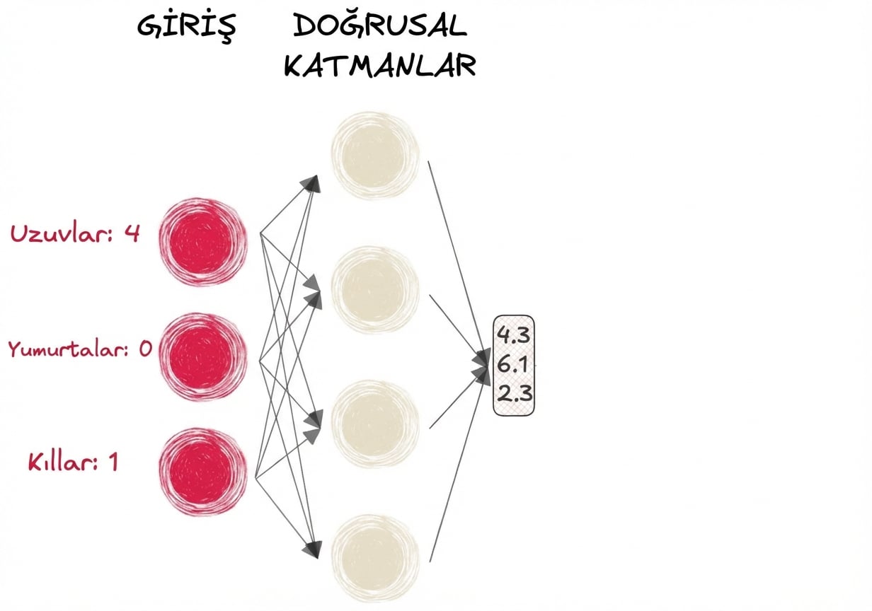 Girdileri gösteren bir sinir ağının bölümü diyagramı