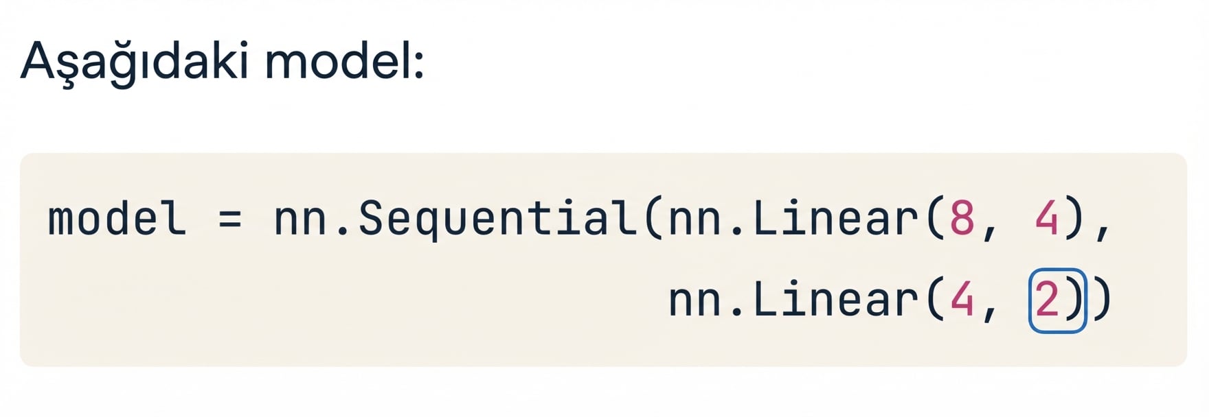 İki katmanlı bir ağ için kod bloğu