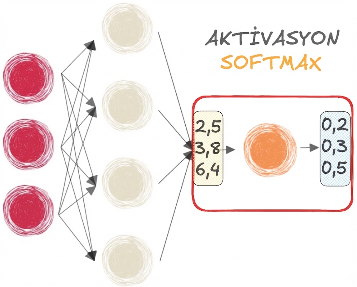 Softmax fonksiyonlu bir sinir ağı
