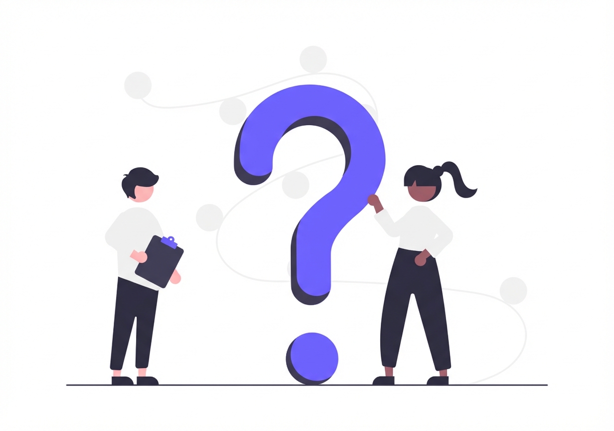 Bir soru işaretine bakan iki kişi