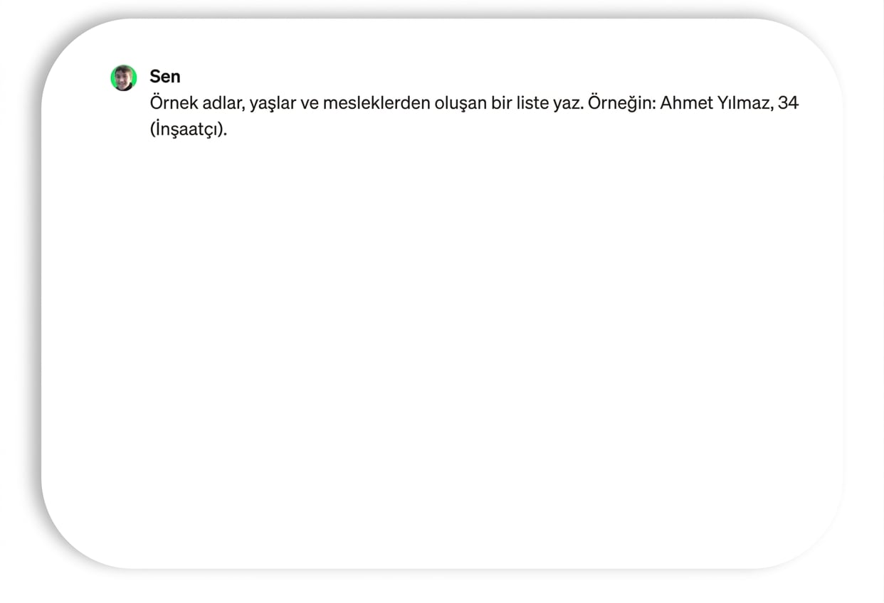 Örnek adlar ve meslekler için yönerge ve yanıt.