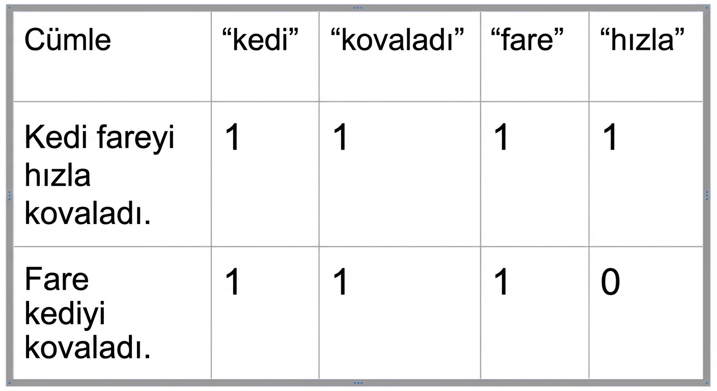 Kelime torbası gösterimli bir matris