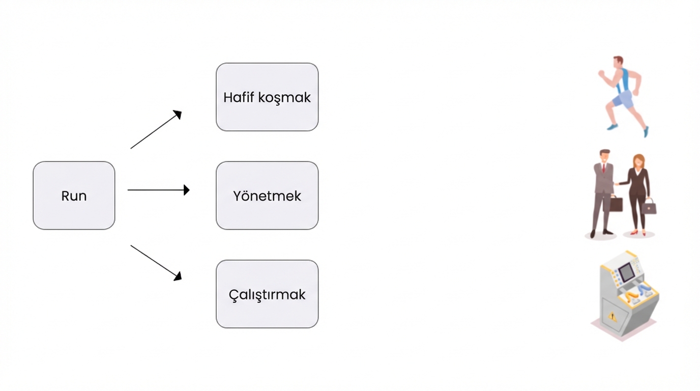 Bir makineyi çalıştırmak anlamında 'Run' kelimesini gösteren bir görsel