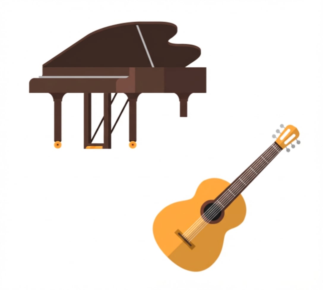 Bir piyano ve bir gitarın illüstrasyonu