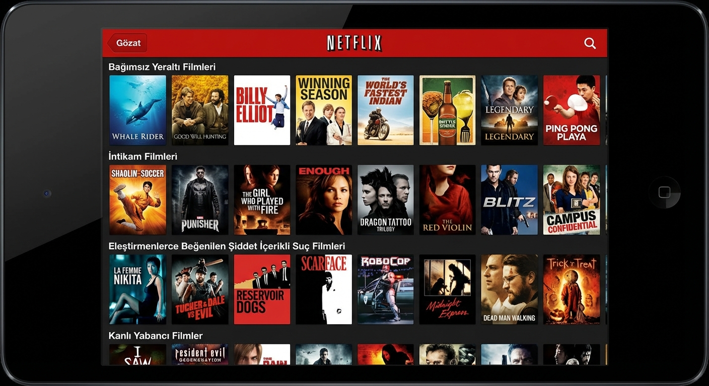 YZ destekli film önerileri olan bir tablet görseli