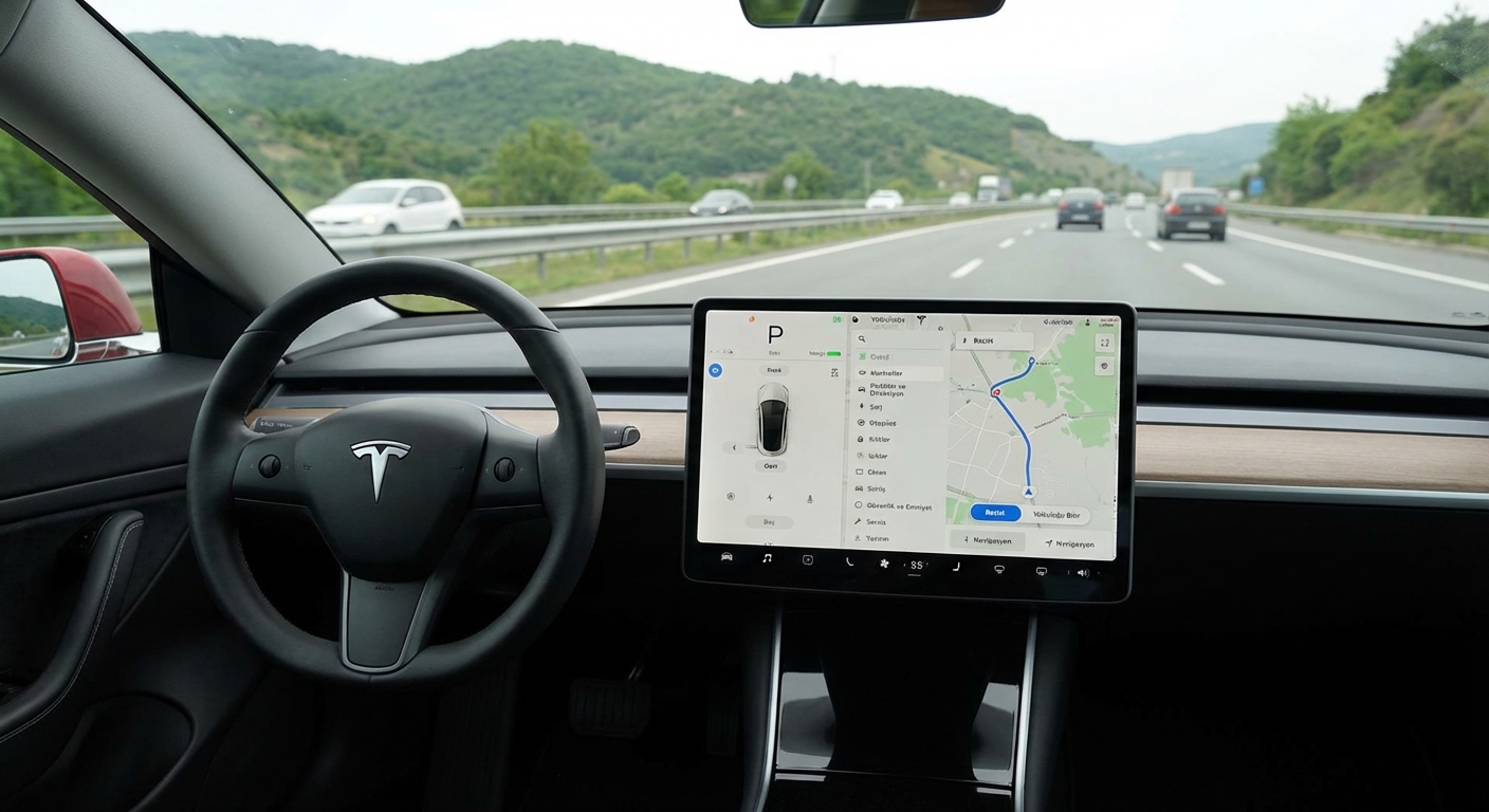 Tesla’nın otonom aracını gösteren bir görsel.