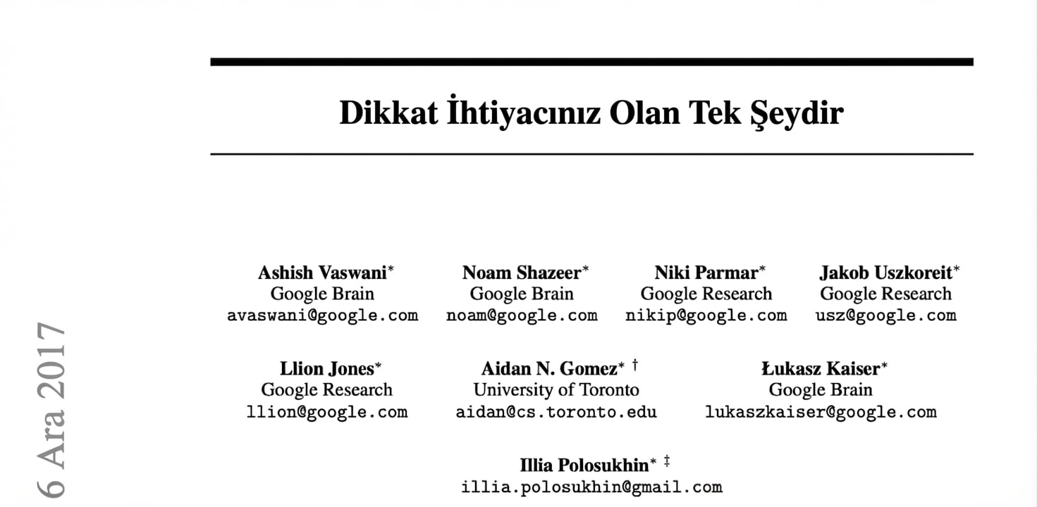 "Attention is all you need" makalesinden bir kesit