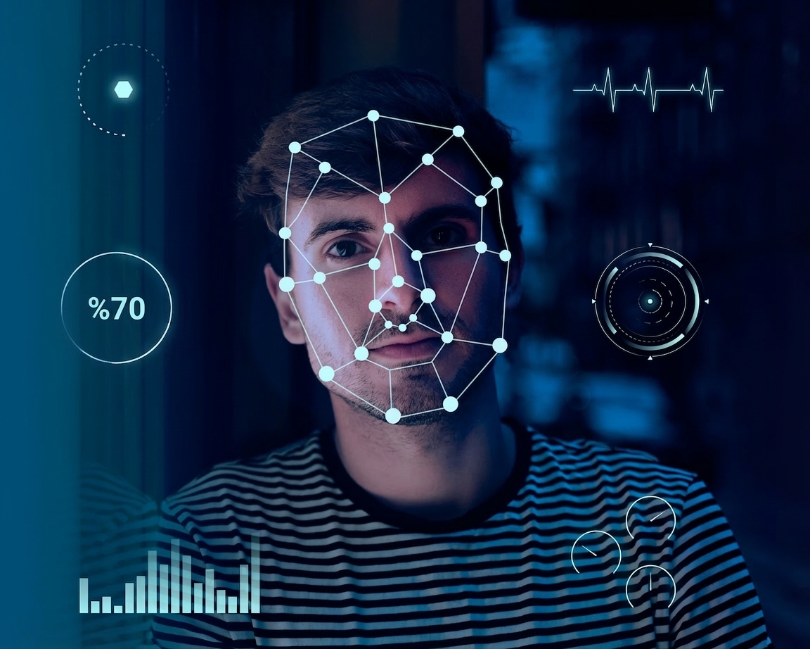 YZ uygulamalarından biri olarak yüz tanımayı gösteren bir görsel.