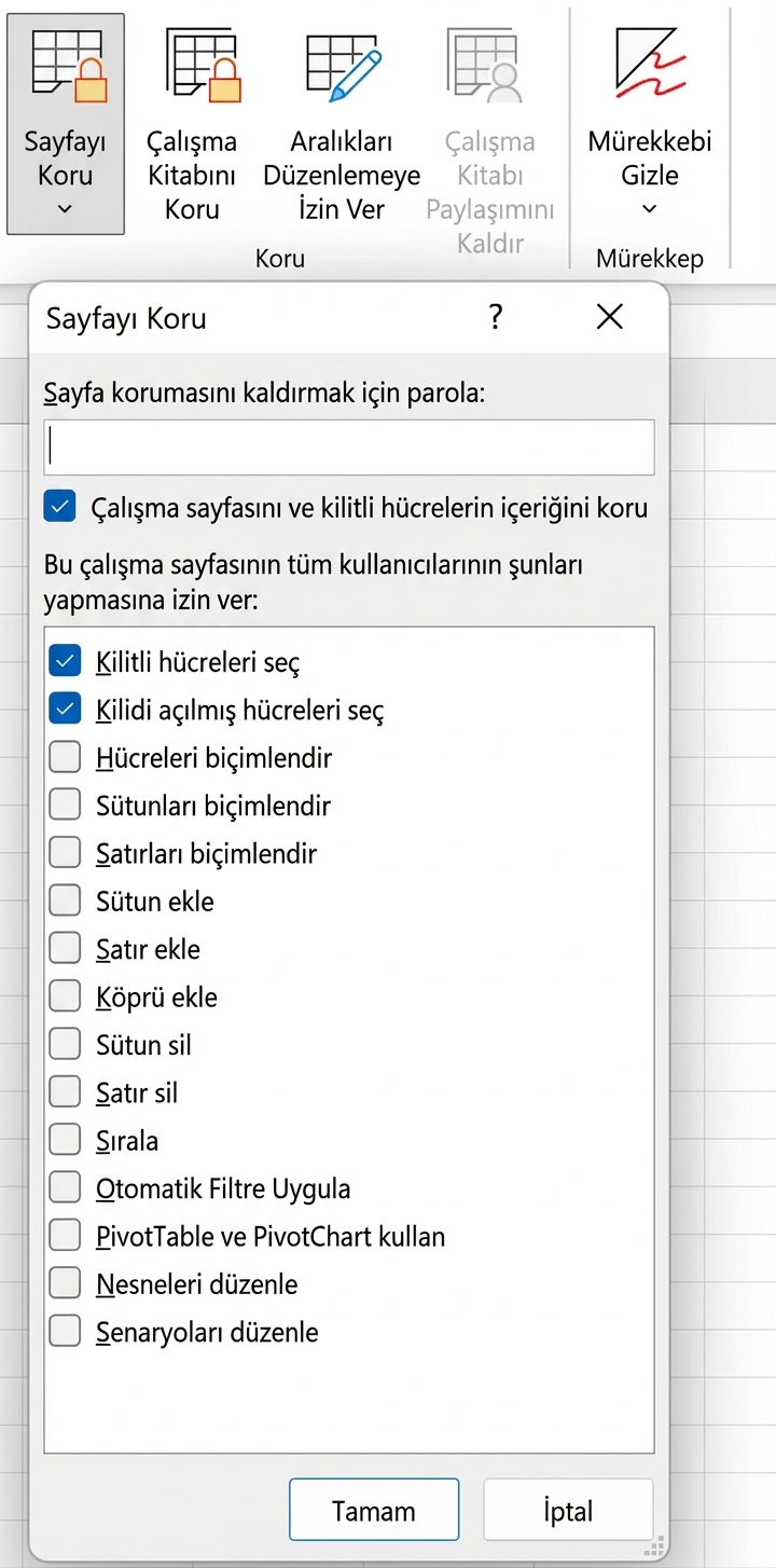 Sayfayı koruma açılır penceresi