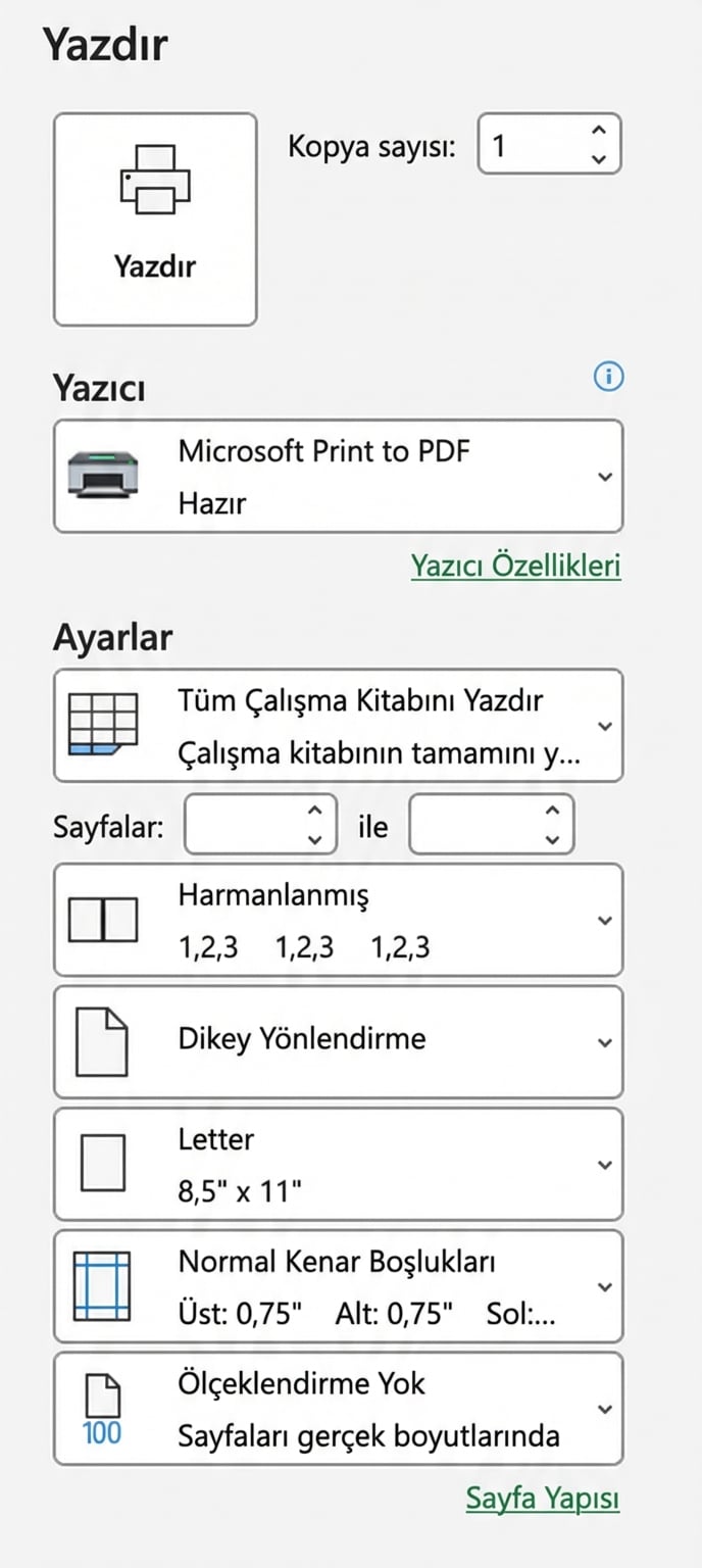 Excel’de yazdırma ayarları