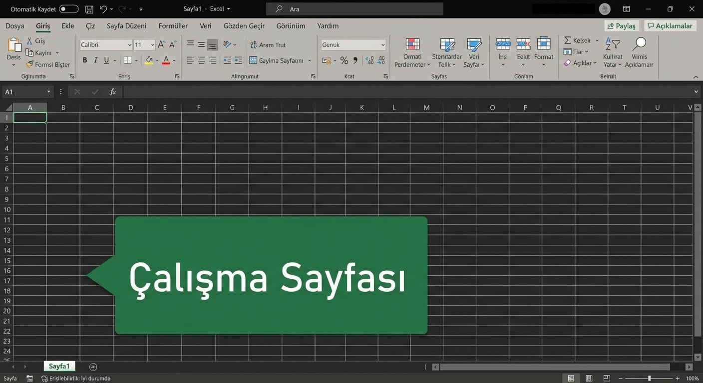 Çalışma sayfası alanını vurgulayan Excel dosyası