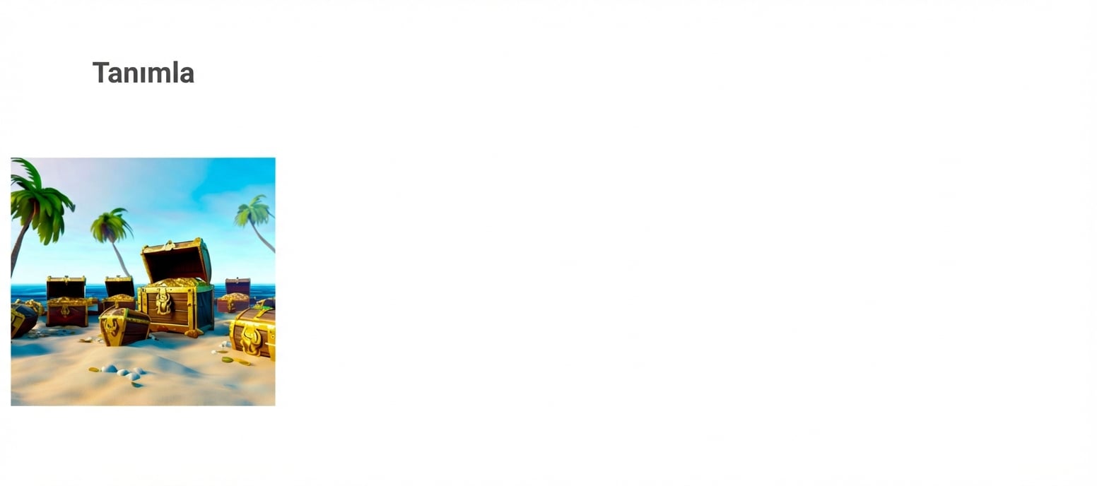 Sanal hazine sandıkları olan 3B bir oyun dünyası sahil görüntüsü