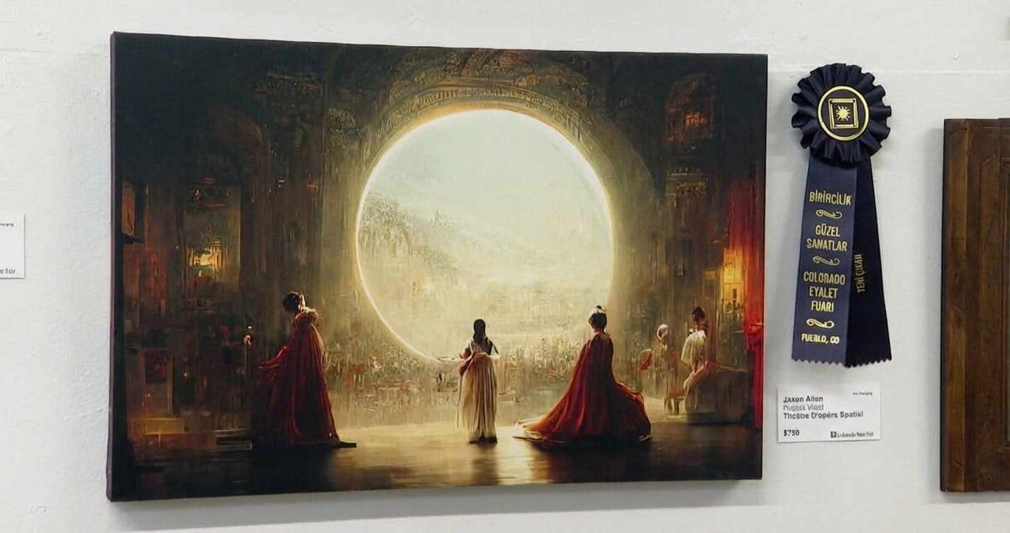 Mavi kurdeleyle ödüllendirilmiş YZ üretimi sanat eseri