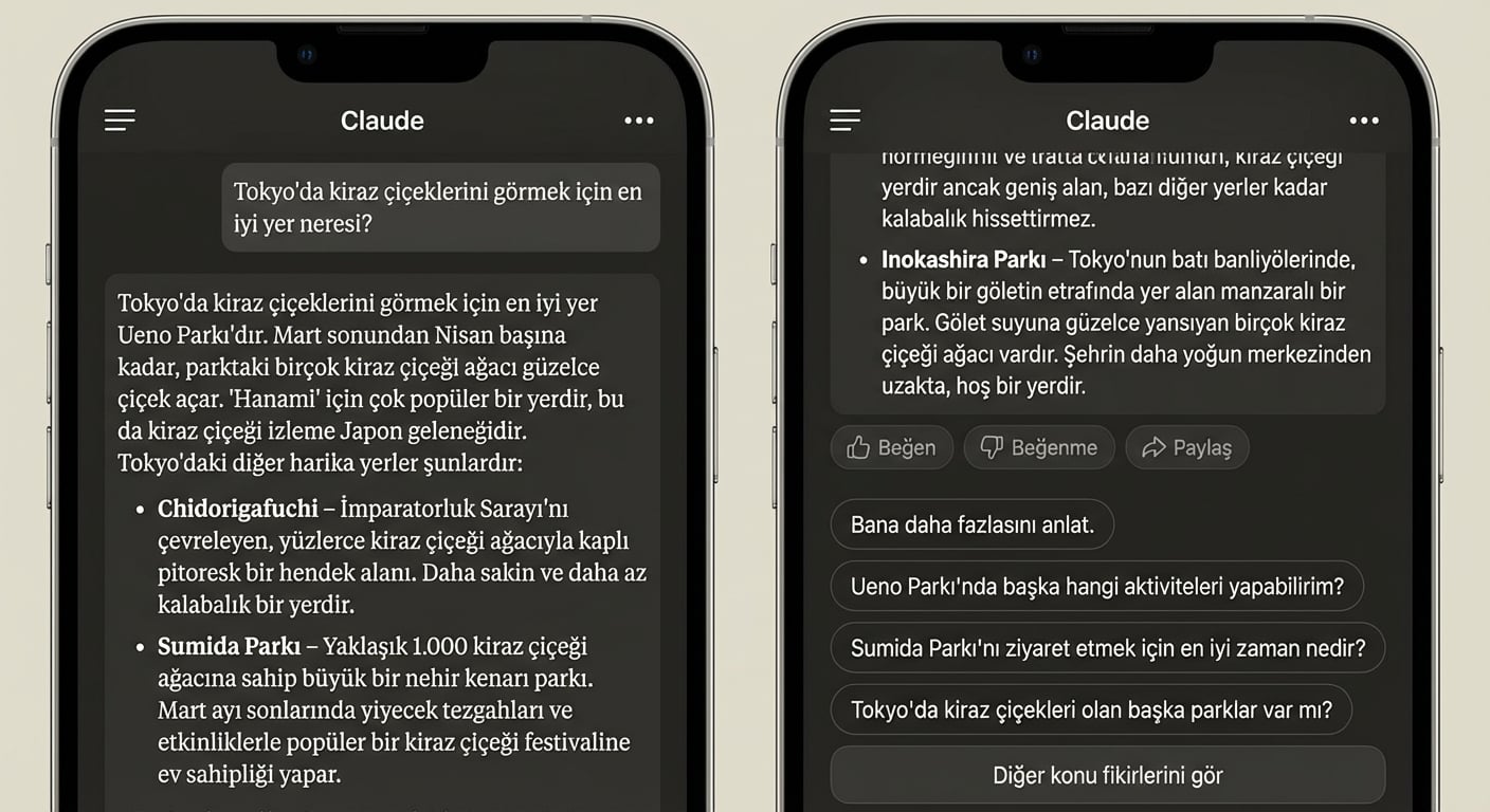 Anthropic'in Claude sohbet botu ile bir konuşmanın ekran görüntüsü