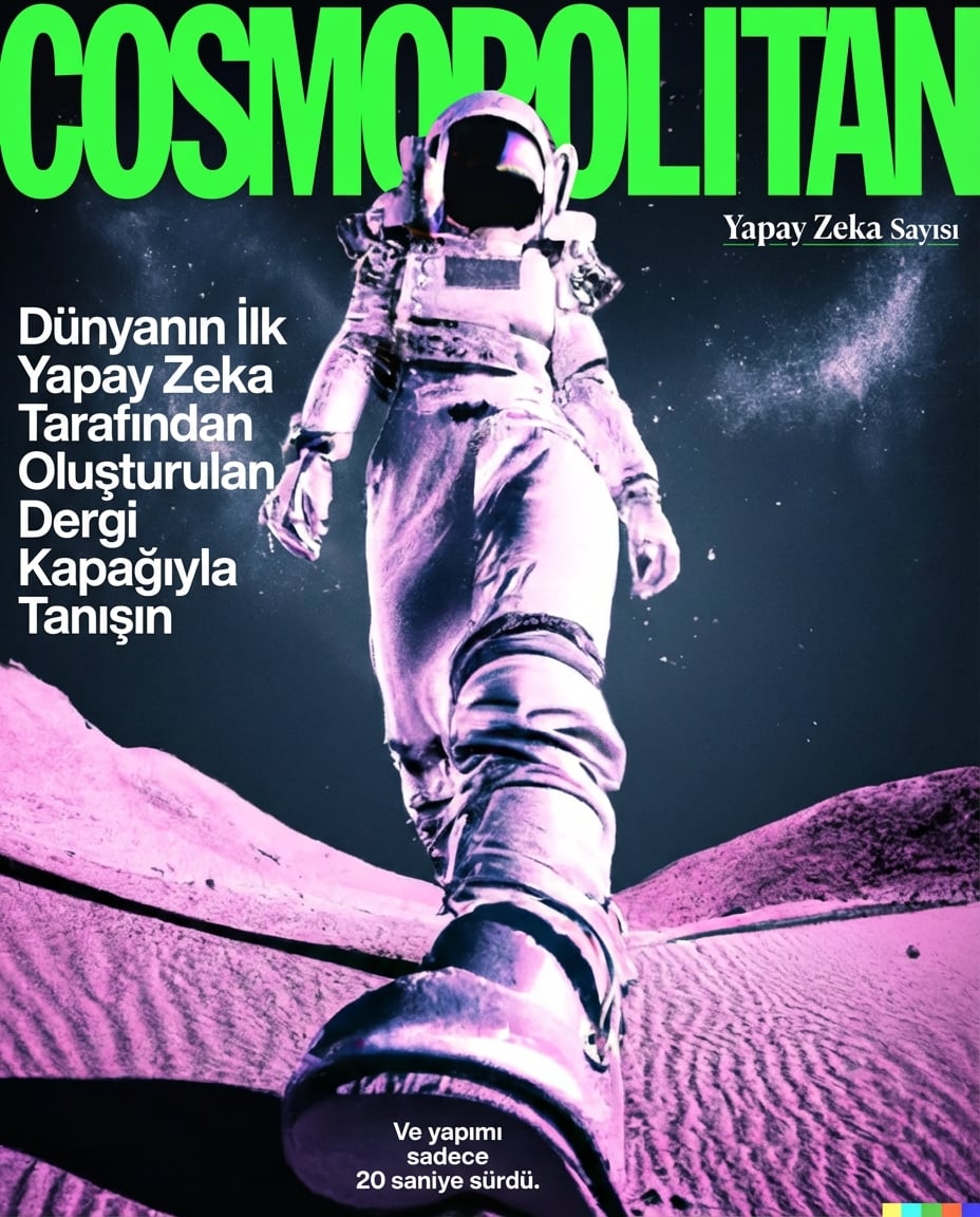 Yapay zeka ile üretilmiş kadın astronotlu Cosmopolitan kapak görseli
