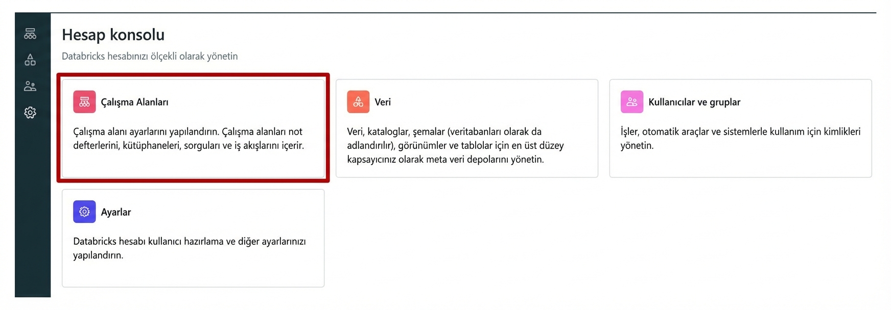 Hesap Konsolu Çalışma Alanları