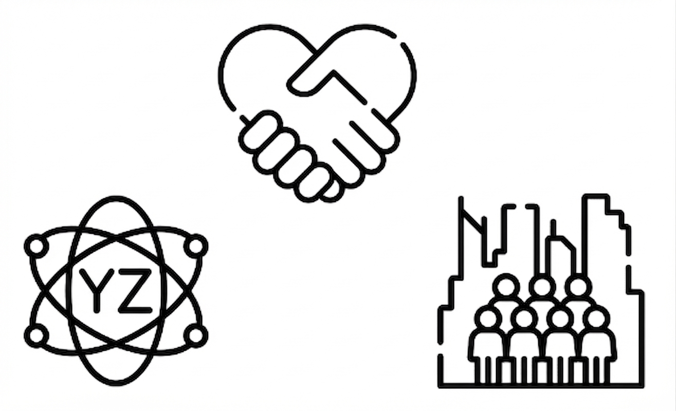 Güven ve anlayışın YZ ile toplum arasındaki köprüyü kurmasını betimleyen simgeler.