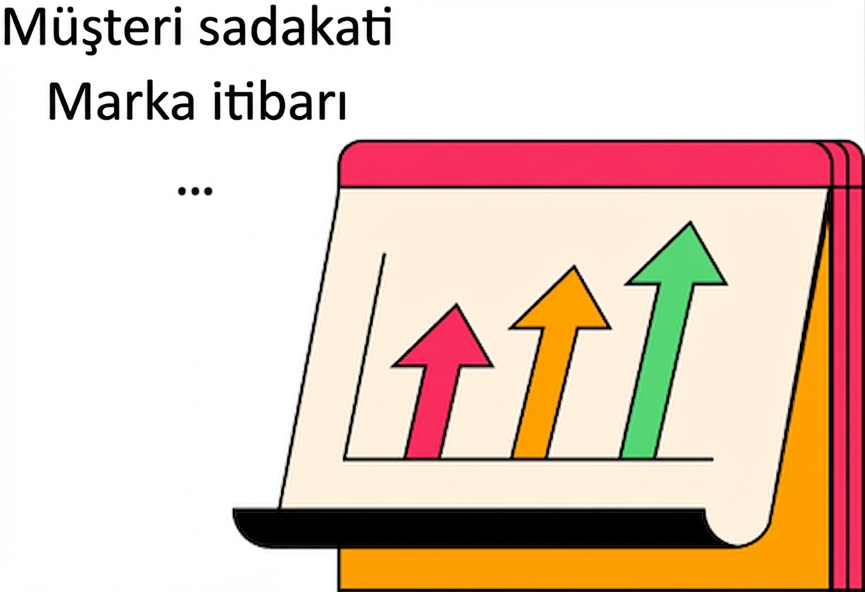 Müşteri sadakati ve marka itibarının yükseldiğini gösteren görsel.