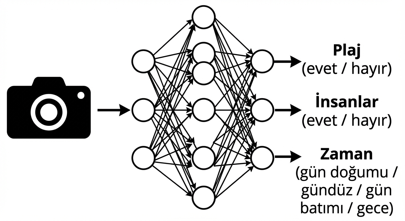 Model şeması: girdi tek görüntü, çıktılar birden çok tahmin.