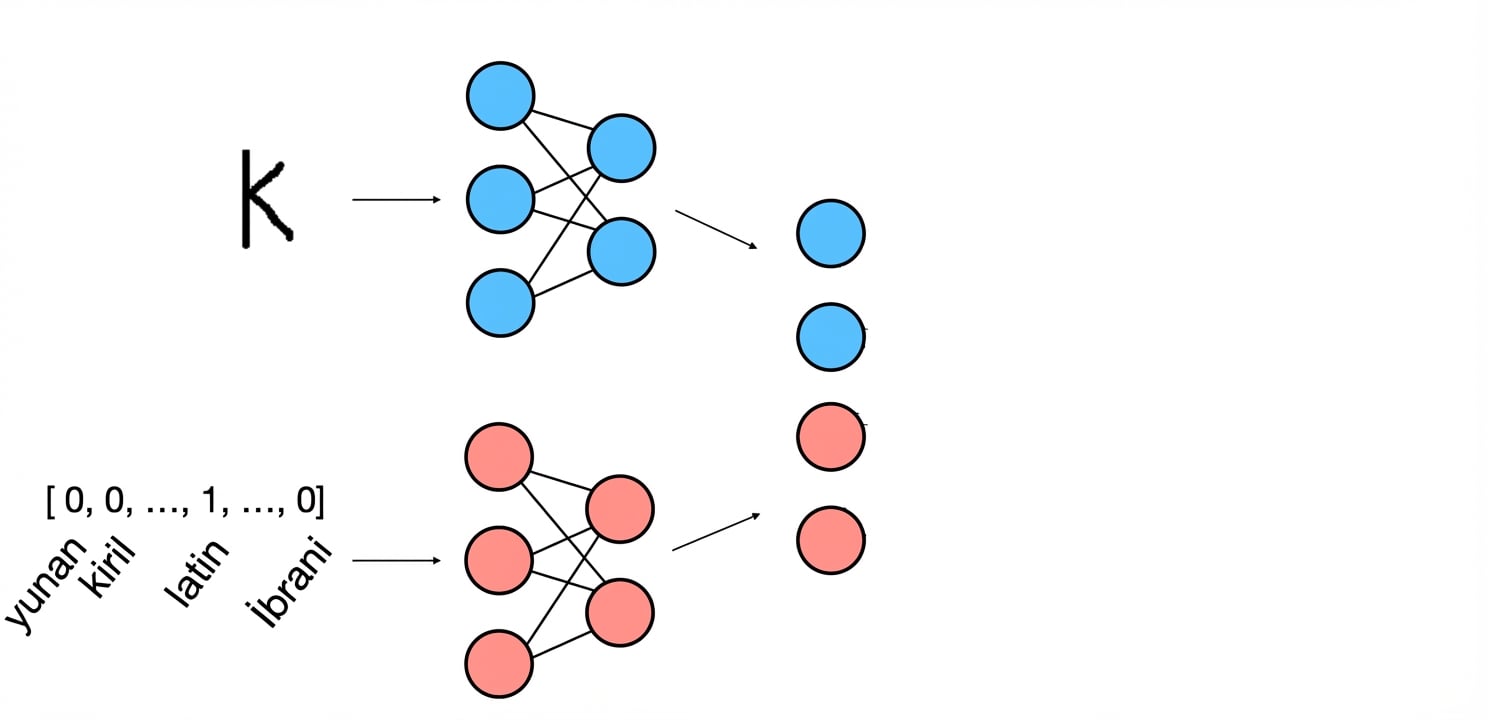 Model şeması: karakter ve alfabe gömmeleri birleştirilir.