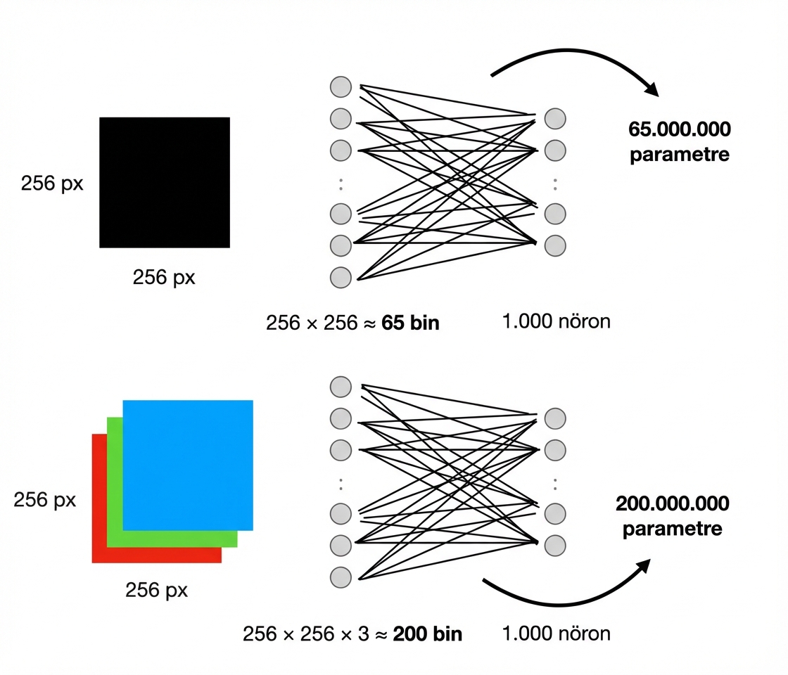 RGB renkli bir görüntü ile 200 milyon bağlantı vardır.