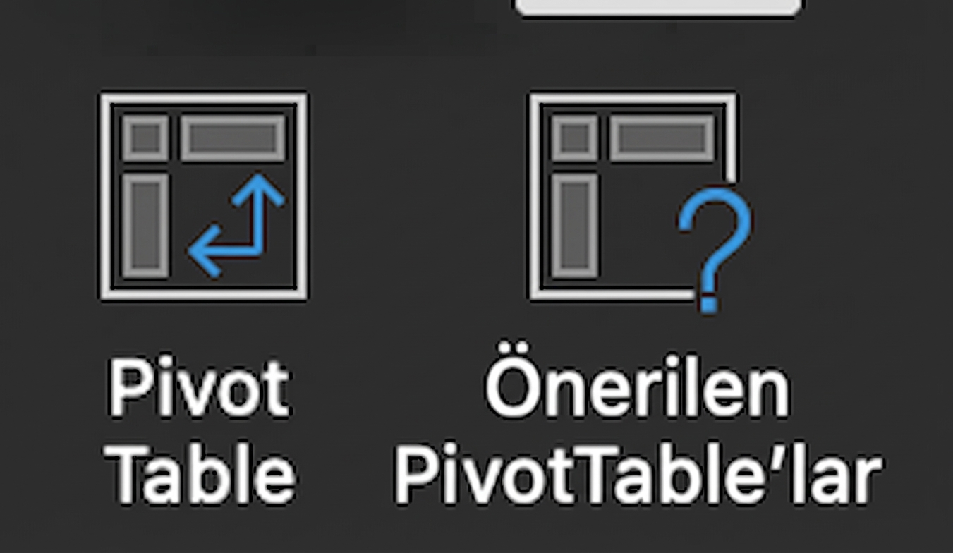 Excel Ekle menüsündeki iki Özet Tablo düğmesi