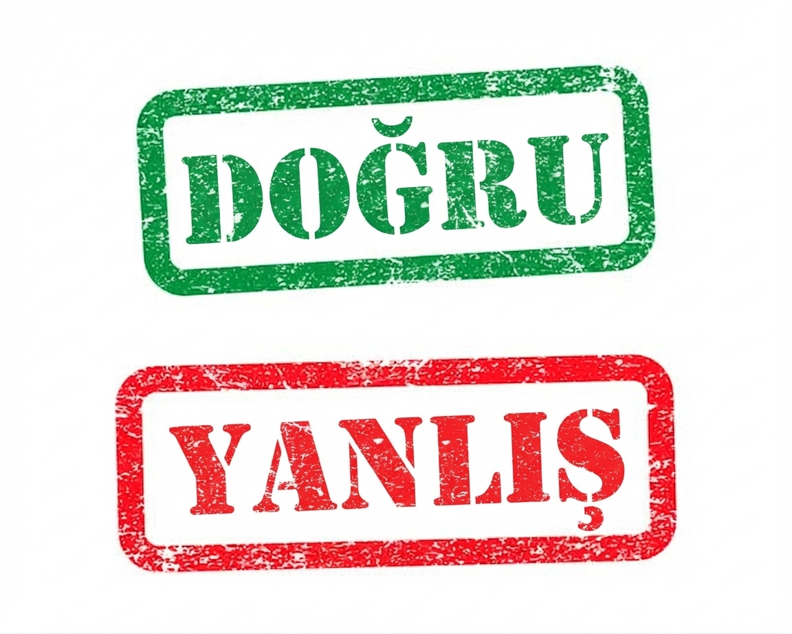 YEŞİL TRUE ve KIRMIZI FALSE kelimelerinin görselleri.