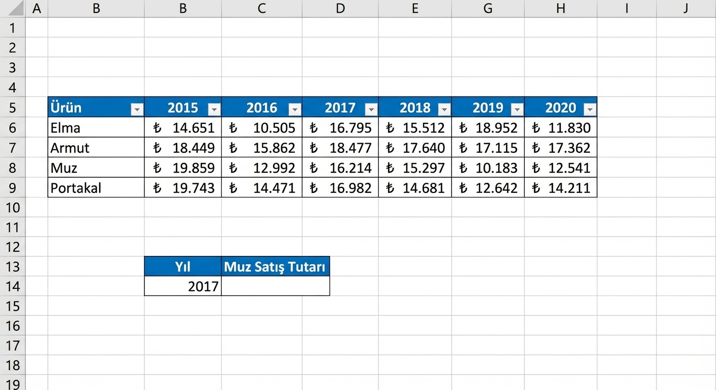 Bir bakış üstverisiyle doldurulması gereken hücresi olan finansal sonuç tablosu örneği.