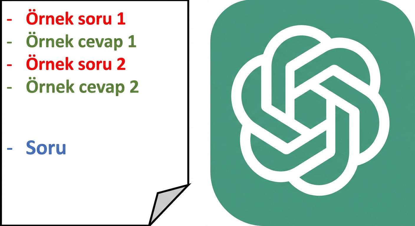 Az örnekli bir istemi LLM’e nasıl gönderdiğimizi gösteren görsel bir diyagram.