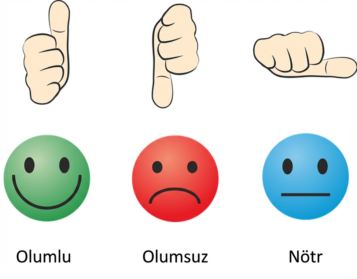 Duygu analizinin sınıflarını olumlu, olumsuz veya nötr olarak gösteren görsel.
