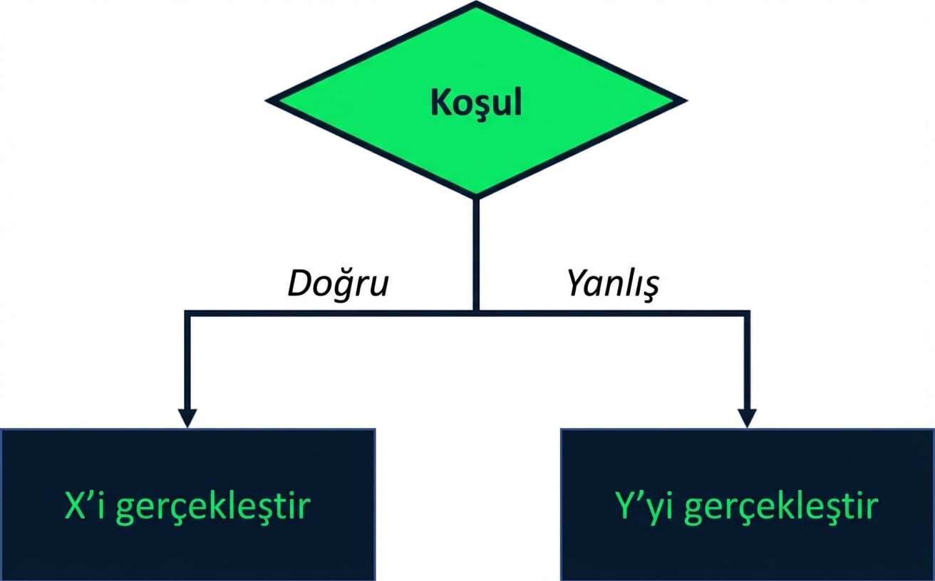 Bir test koşulunu gösteren görsel diyagram. Bu koşul doğruysa X yapılmalı, yanlışsa Y yapılmalı.