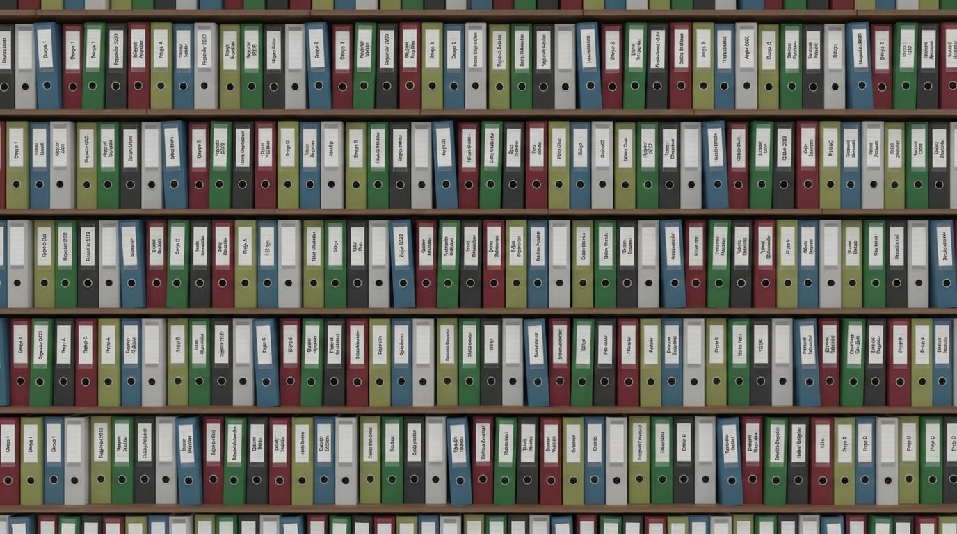 Birçok raf ve depolanmış dosyaların bulunduğu görüntü