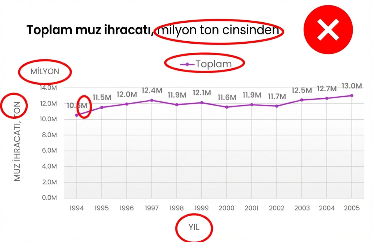 Gereksiz etiketler, lejantlar ve diğer öğelerle dolu bir grafik örneği