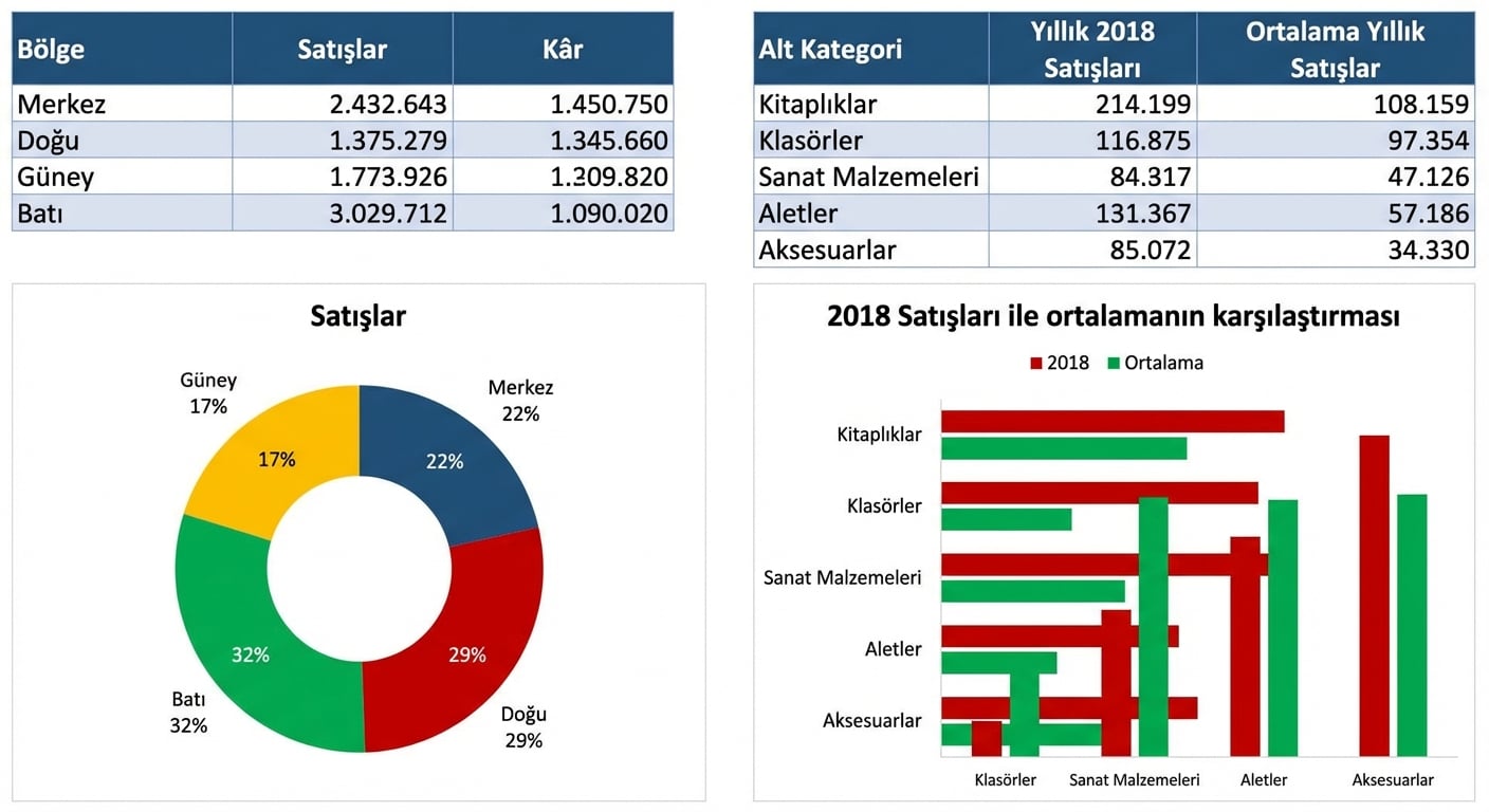 Toplanmış veriyi görselleştirirken tablo ve grafik örnekleri