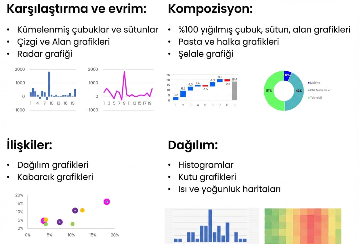 Çeşitli grafik türleri ve kullanım durumları