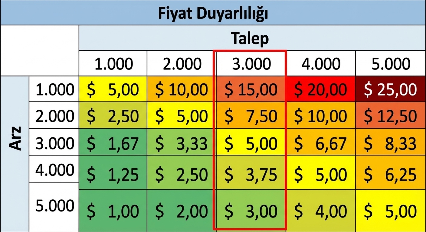 Bir sütunu vurgulanmış duyarlılık tablosu