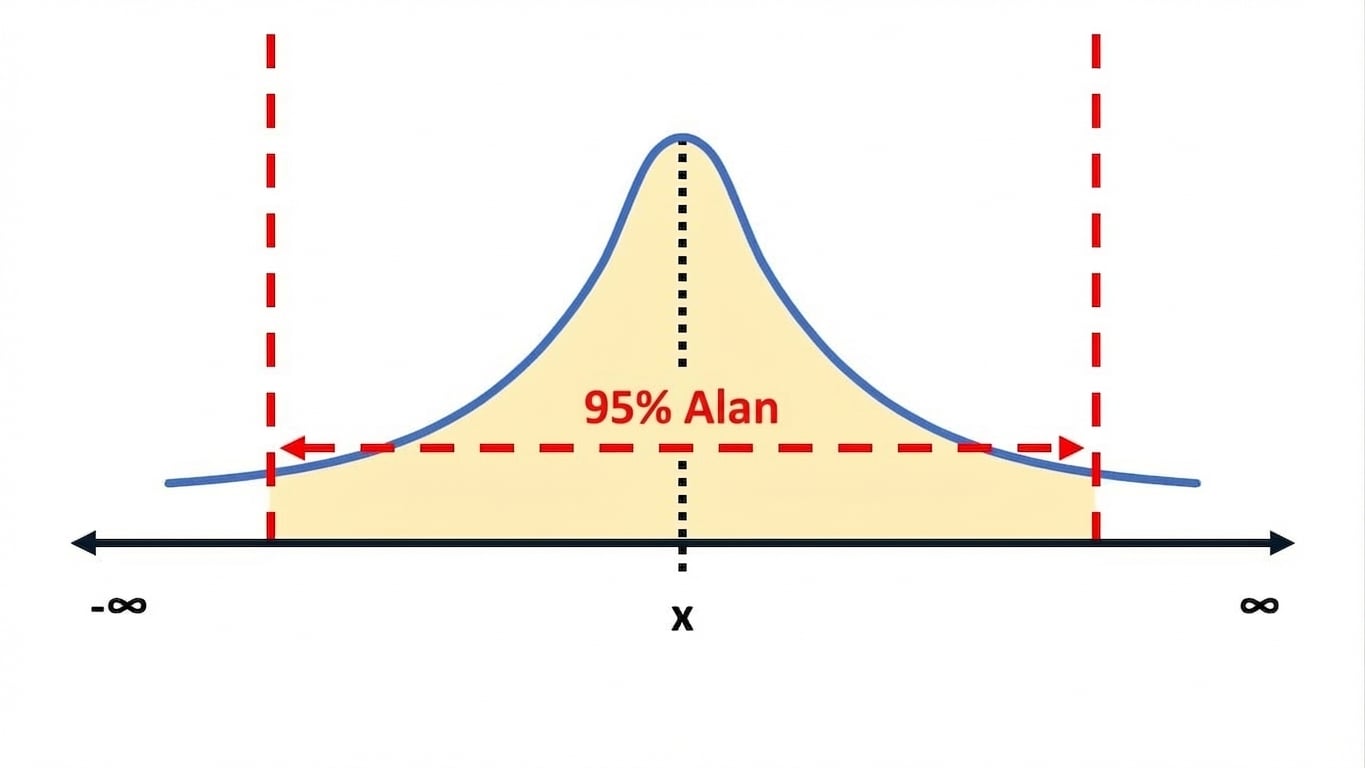 Alanının %95'i vurgulanmış bir dağılım eğrisi