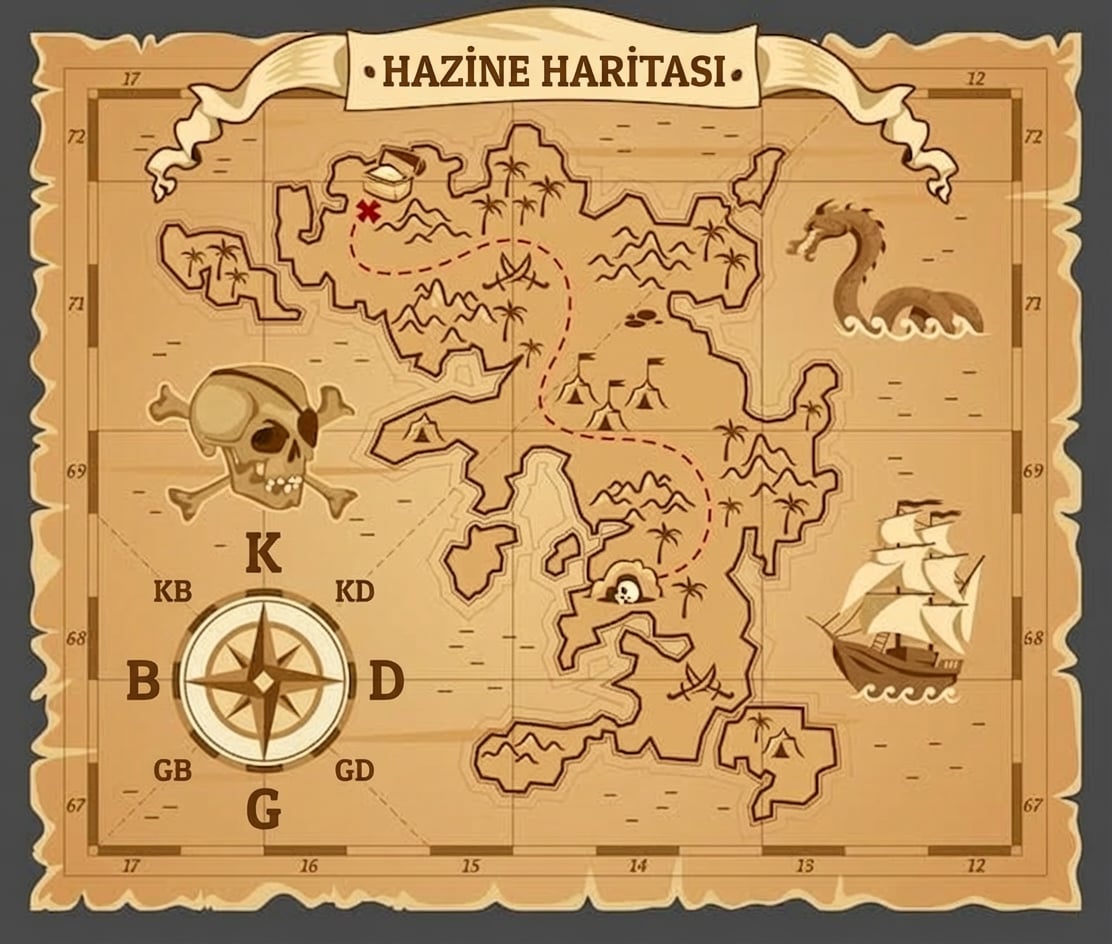 Hazine haritasını betimleyen görsel