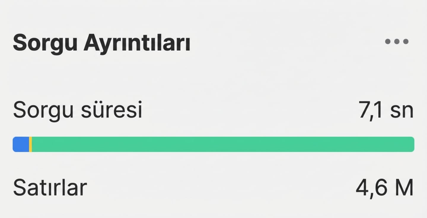 ON koşulu olmadan sorgu sonucunda satır ve süre ayrıntıları
