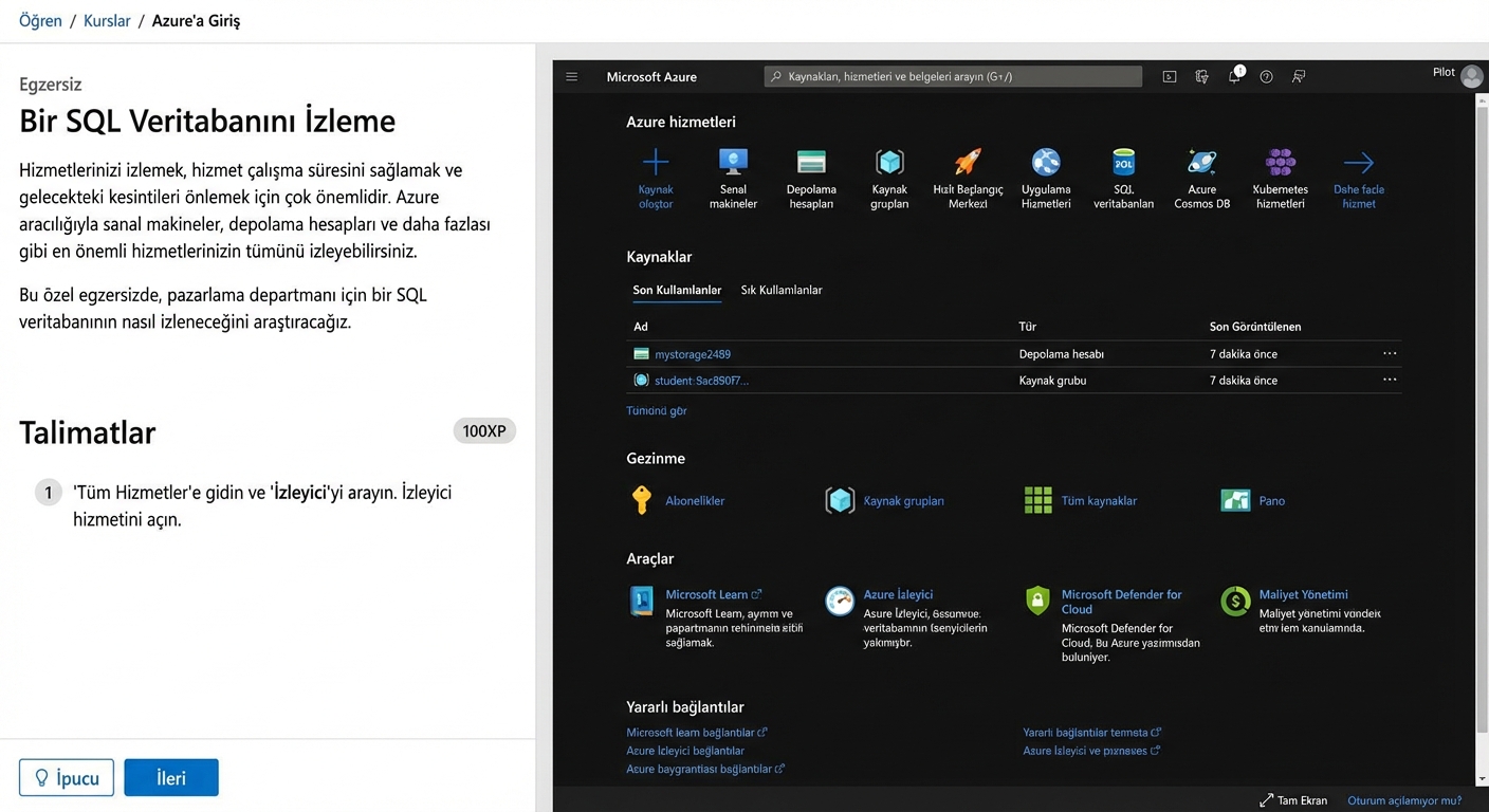 Azure açılış sayfası