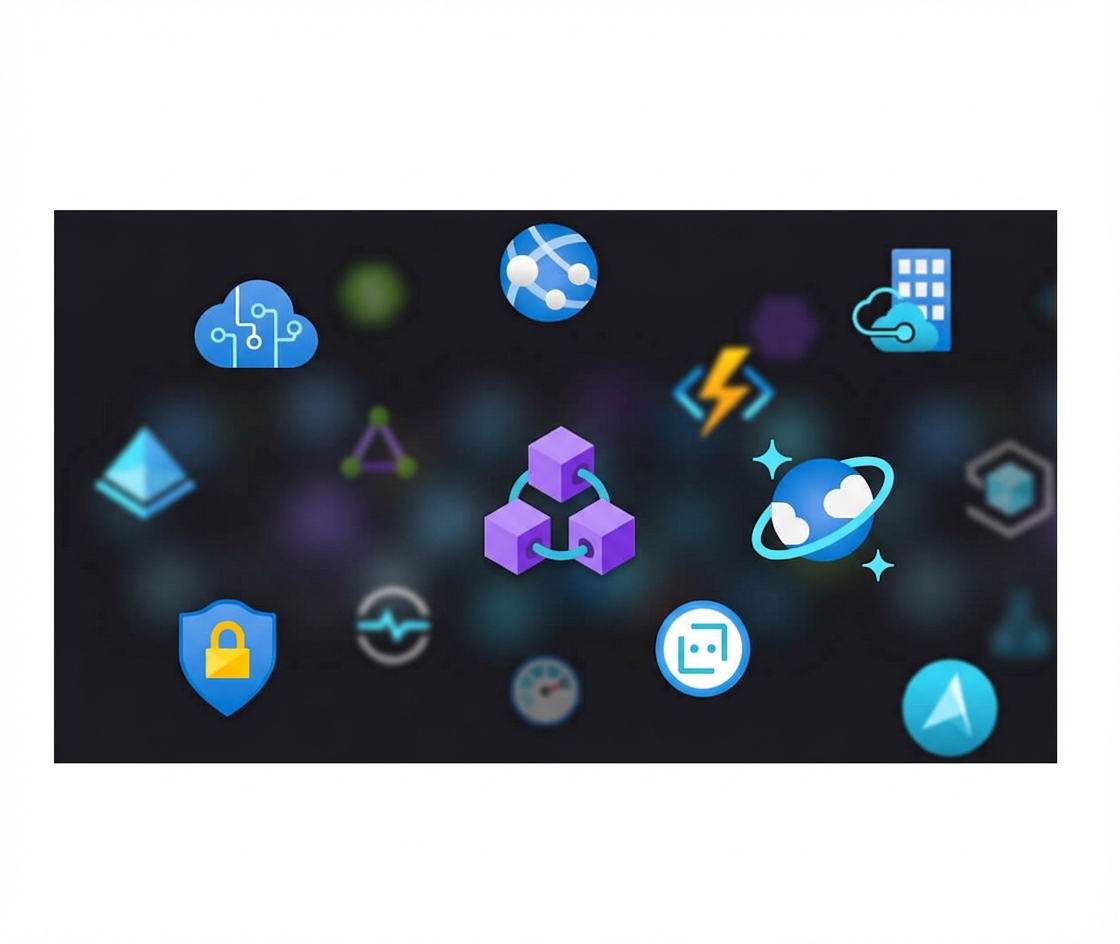 Farklı Azure ürünlerini gösteren birden çok simgenin yer aldığı görsel